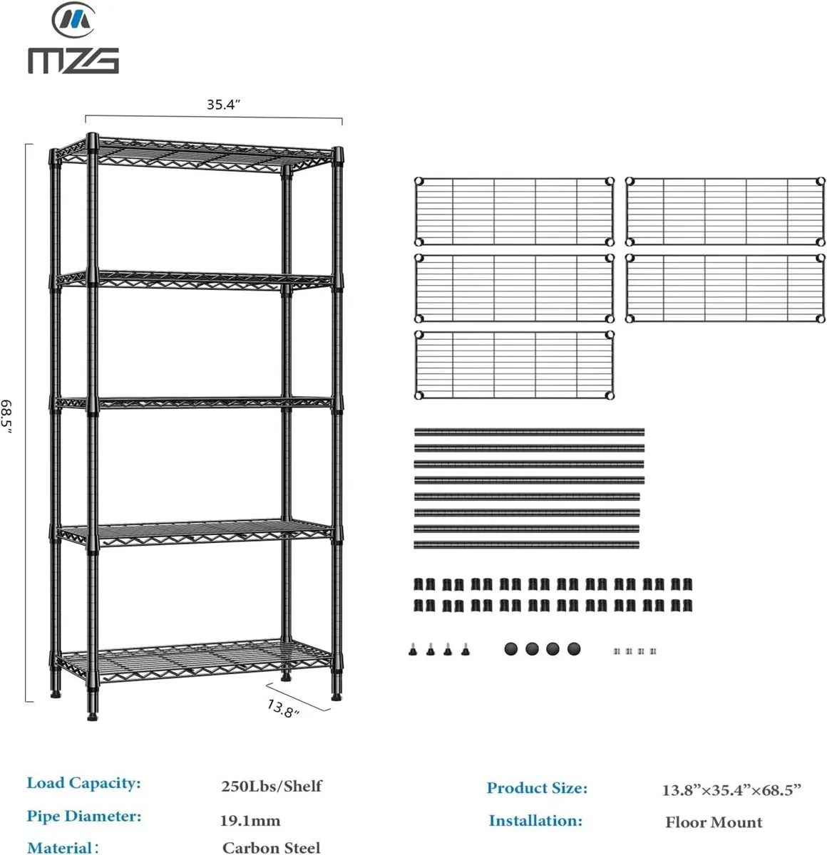 lbs 5 Tier Shelf Metal Storage Shelves Shelving - Image 3