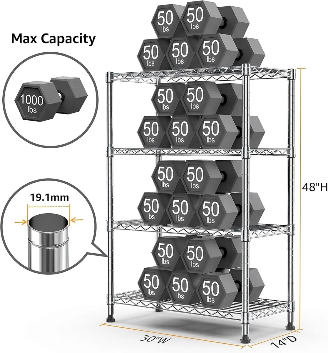 lbs Storage Shelving Steel Heavy Duty 4-Tier - Image 3