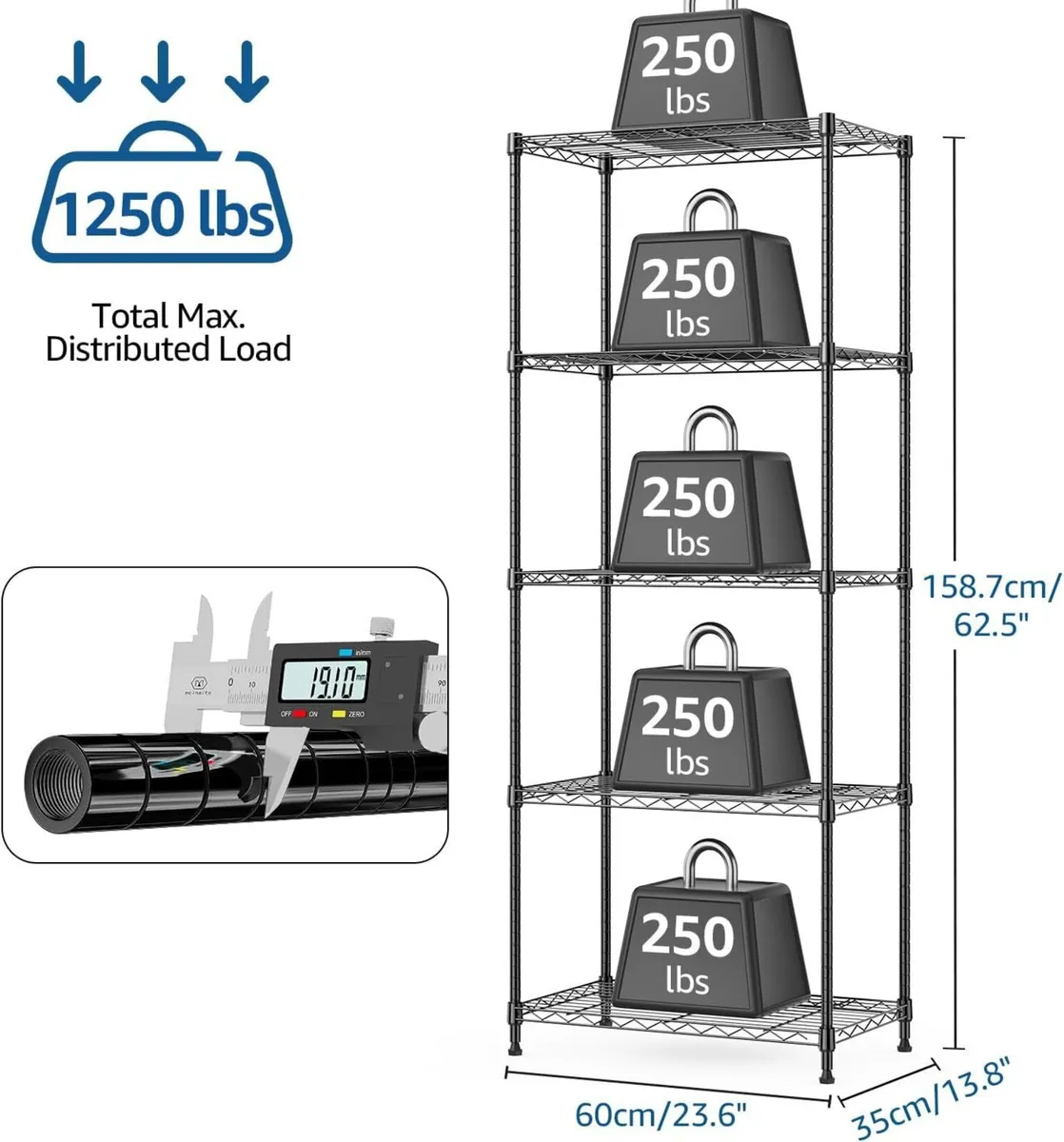 Storage Shelves 5 Tier Heavy Duty Metal Unit With - Image 3