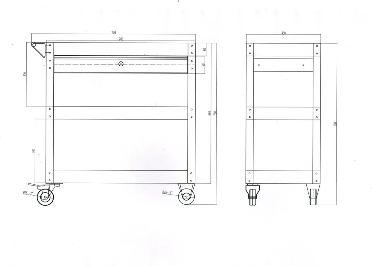 Cart With Lockable Ball Bearing Drawer - Trolley - Image 3