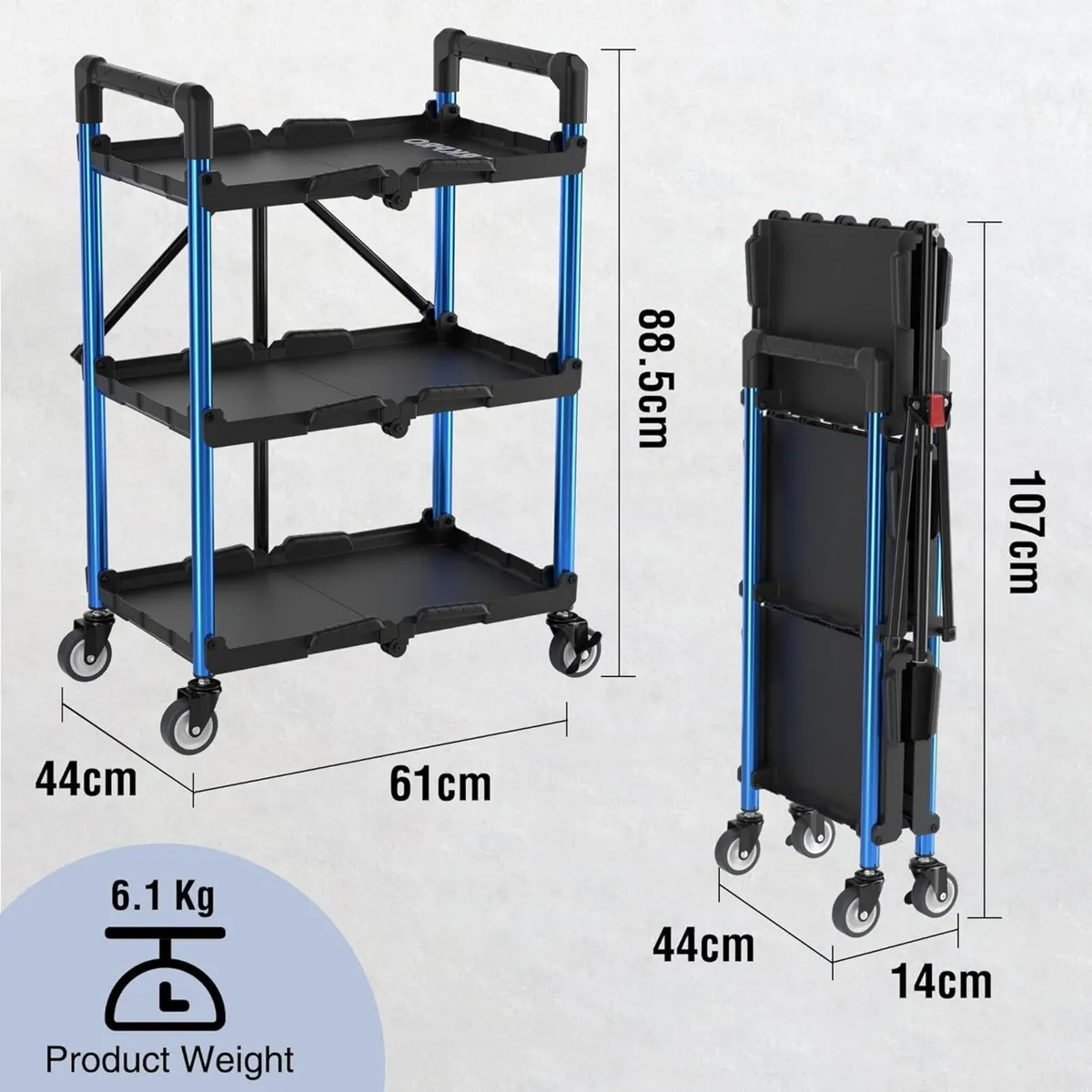 3-Tier Collapsible Service Cart 96 kg Folding - Image 2