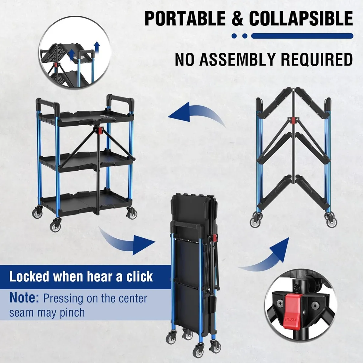 3-Tier Collapsible Service Cart 96 kg Folding - Image 3