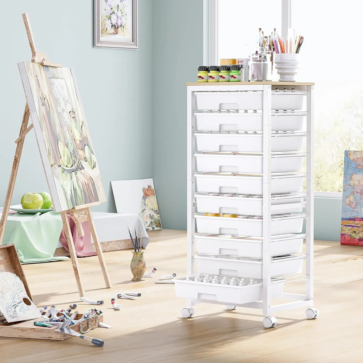 10 Drawer Storage Trolley Plastic Drawers on - Image 4