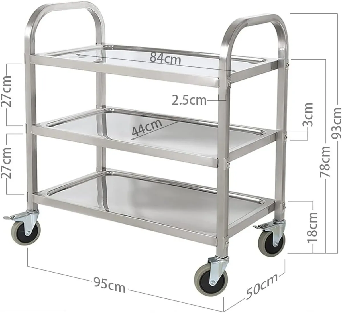 3 Tier Stainless Steel Serving Catering Trolley - Image 2