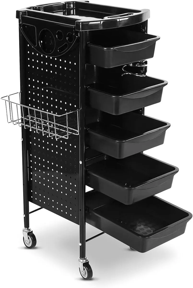 6 Tier Black Salon Hairdressing Trolley Multifunct - Image 1