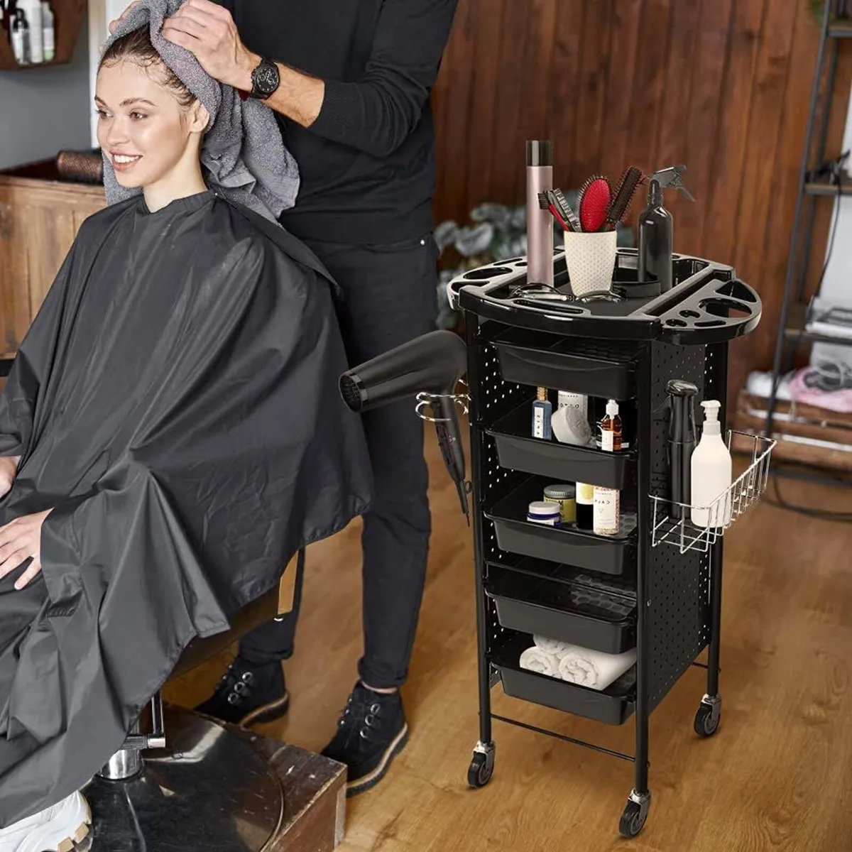 6 Tier Black Salon Hairdressing Trolley Multifunct - Image 3