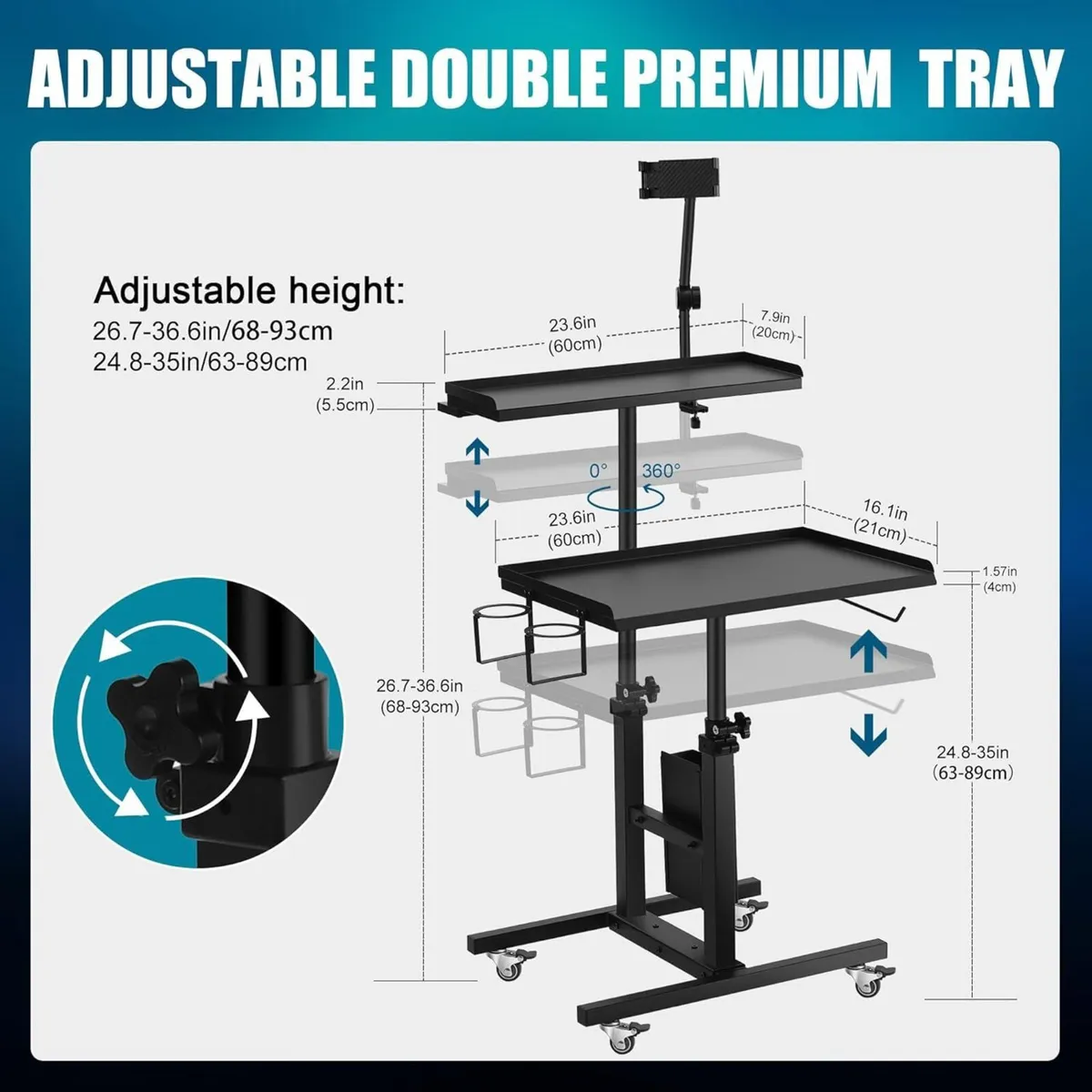 Premium Tattoo Salon Tray Adjustable Double Tier - Image 2