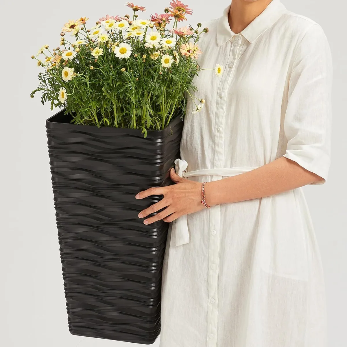 Black Tall Planter 2Pcs Plastic Square Tree 55cm - Image 4