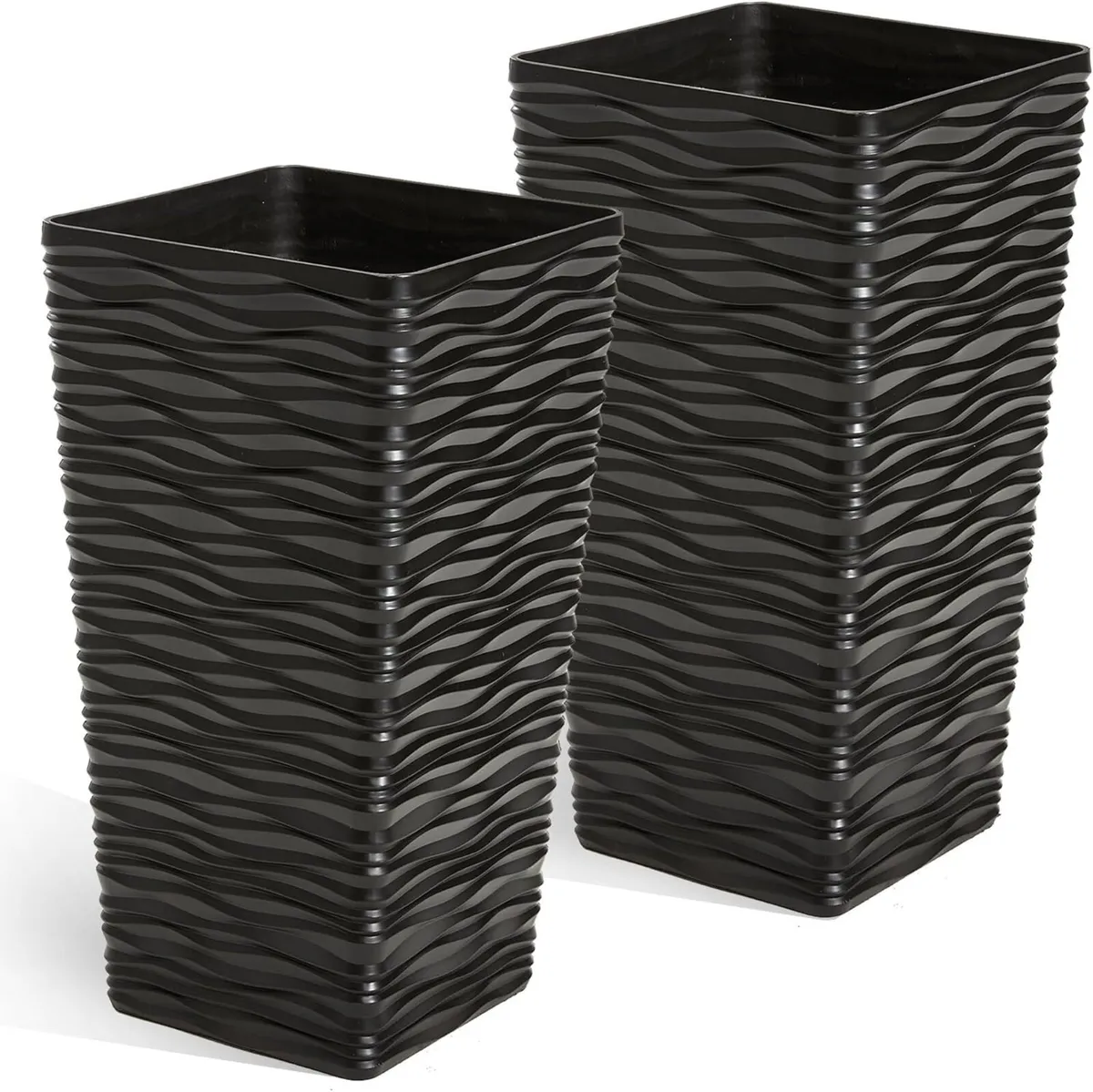 Black Tall Planter 2Pcs Plastic Square Tree 55cm - Image 1