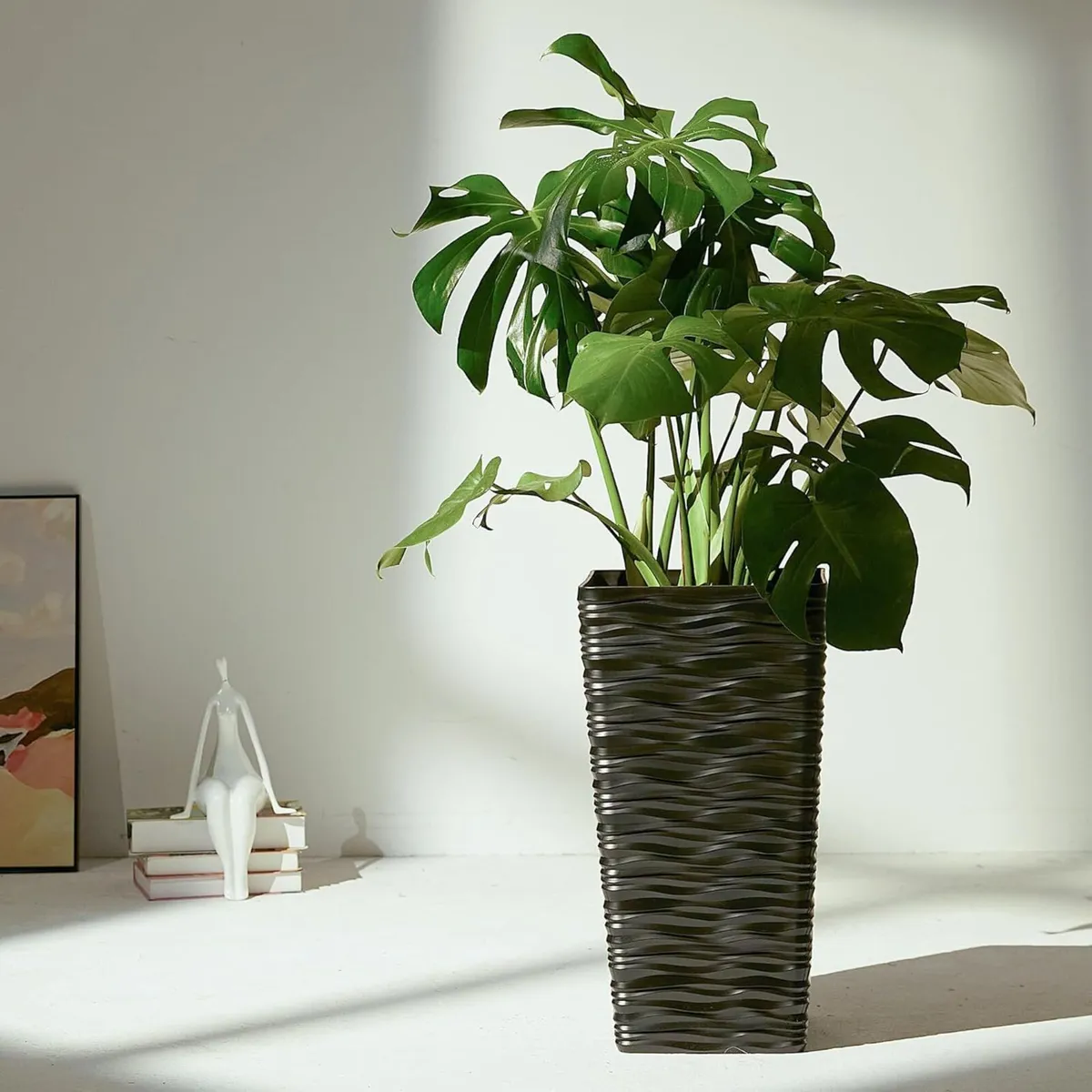 Black Tall Planter 2Pcs Plastic Square Tree 55cm - Image 2