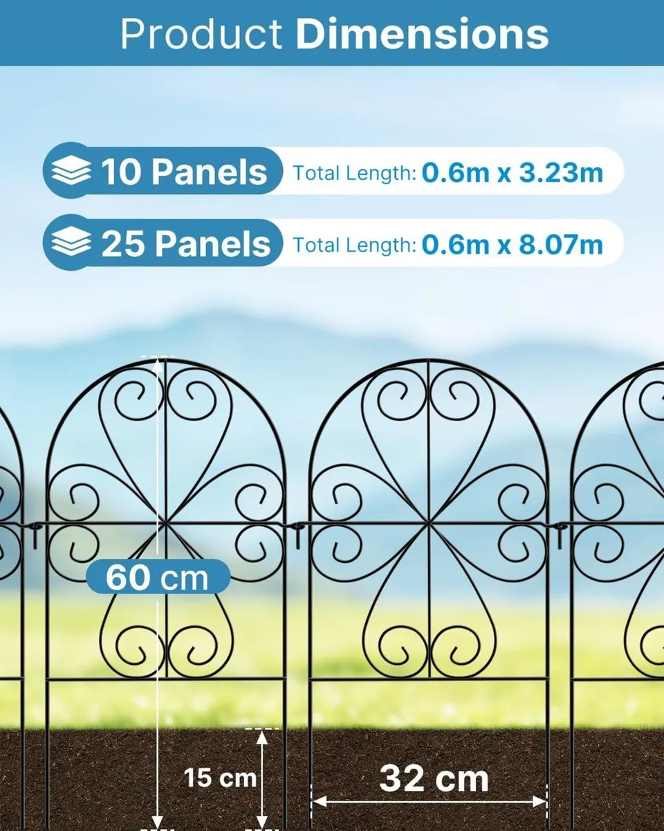 Metal Garden Fence Panels 59cm H x 32cm W Total - Image 2