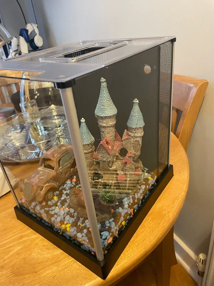 Fish tank with lamp and decorations(castle and car - Image 2