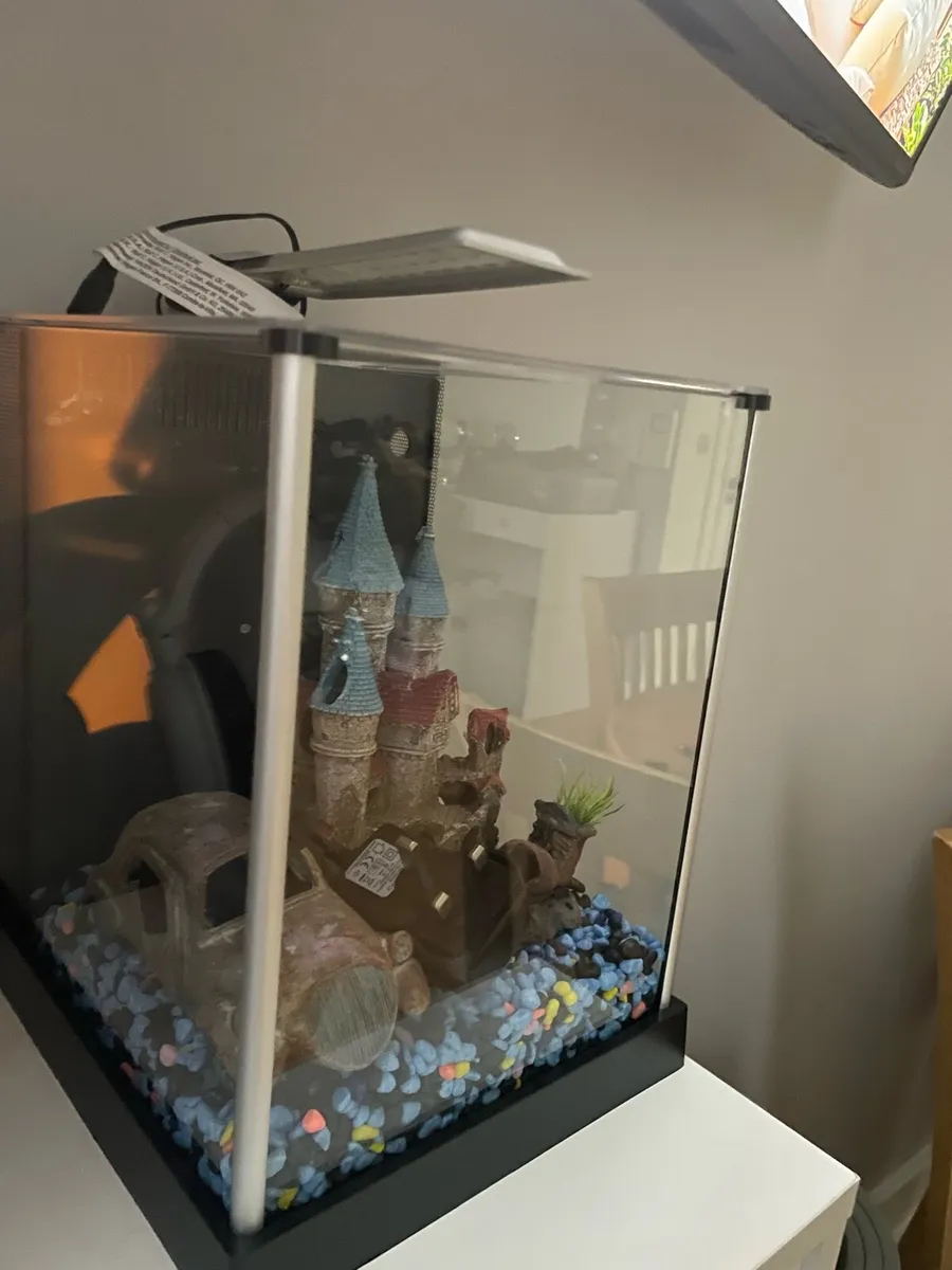 Fish tank with lamp and decorations(castle and car - Image 3