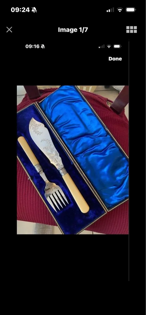 Antique Bone Handle Fish Serving Set - Image 1