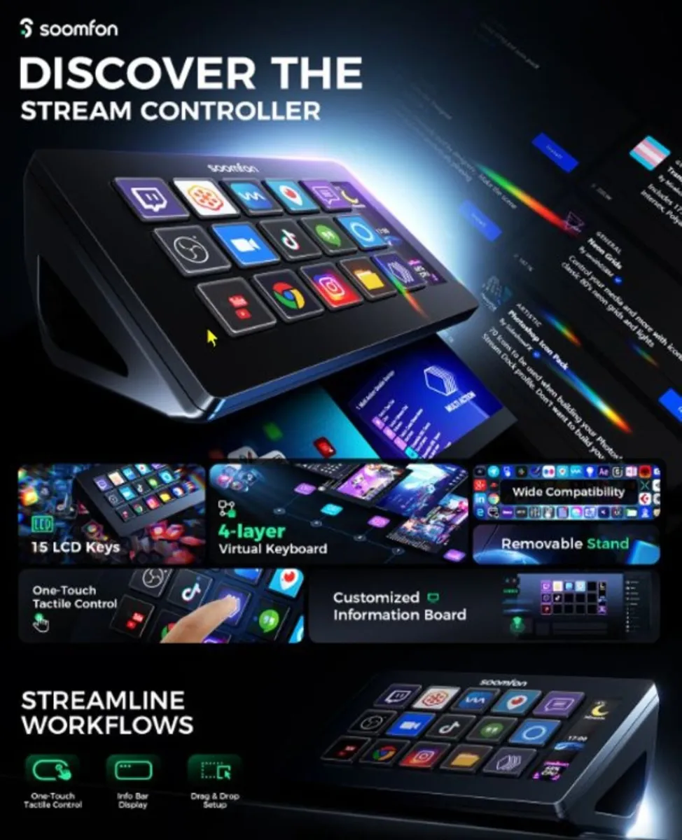 SOOMFON Stream Controller with 15 Macro Keys & Das - Image 2