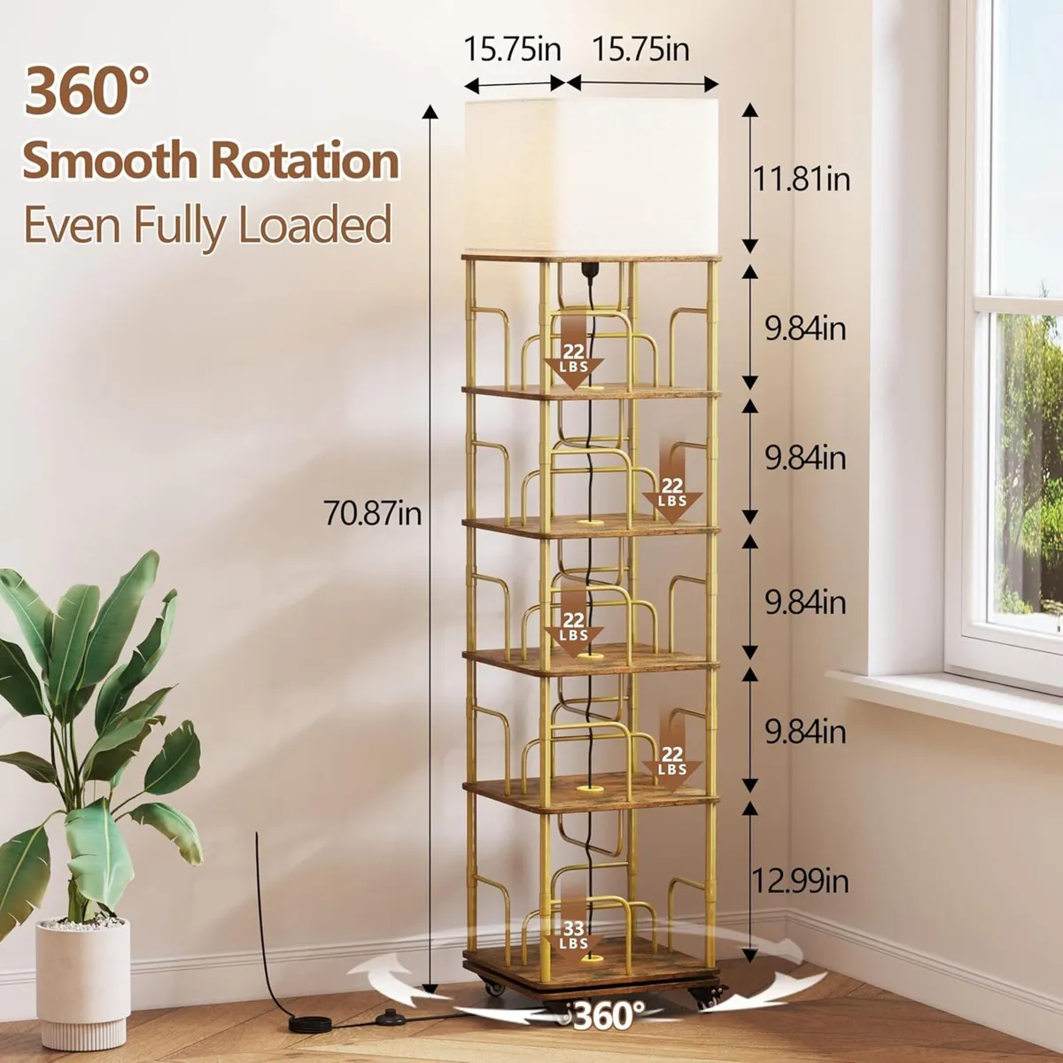 Rotating Bookshelf Square with LED Light 360degree - Image 2