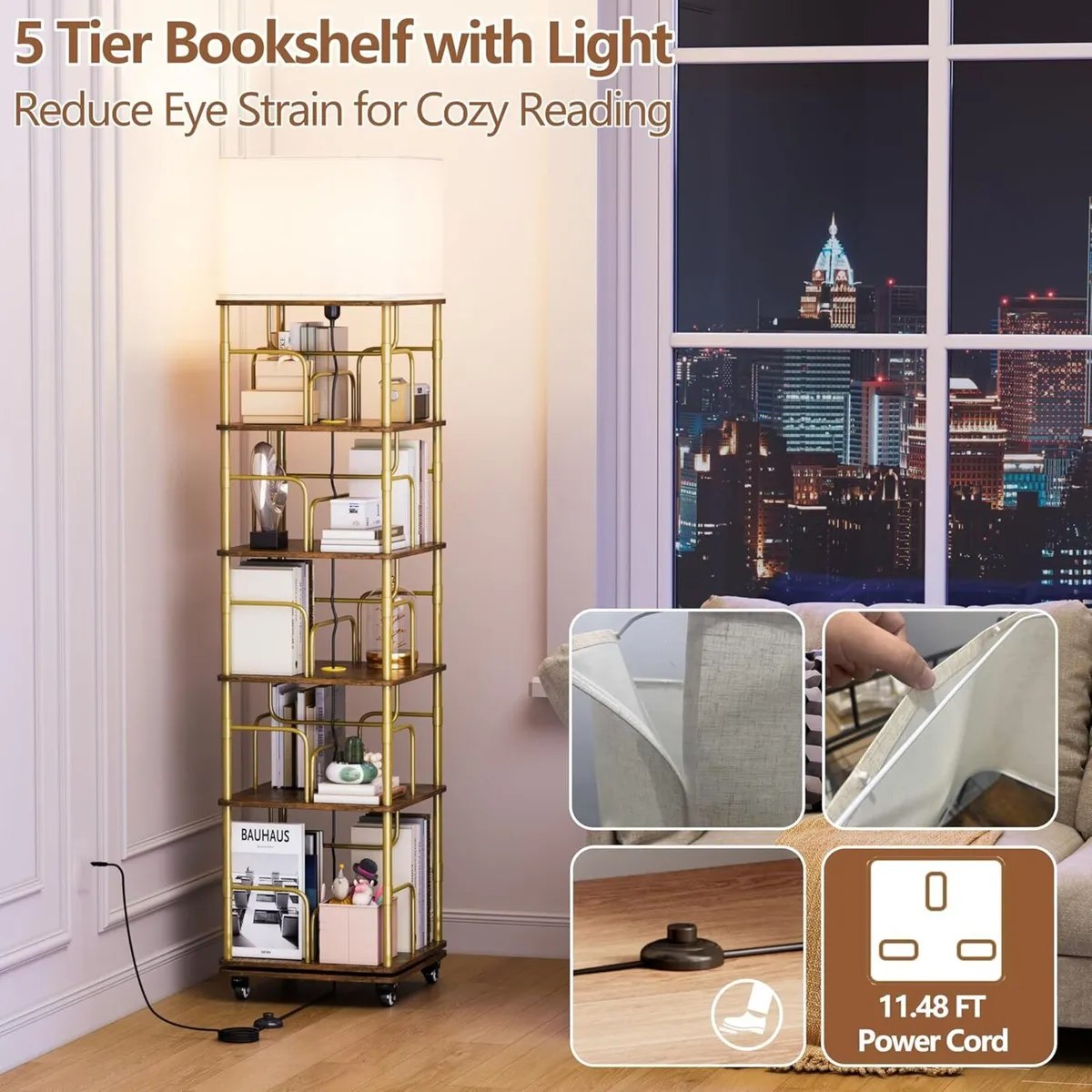 Rotating Bookshelf Square with LED Light 360degree - Image 3