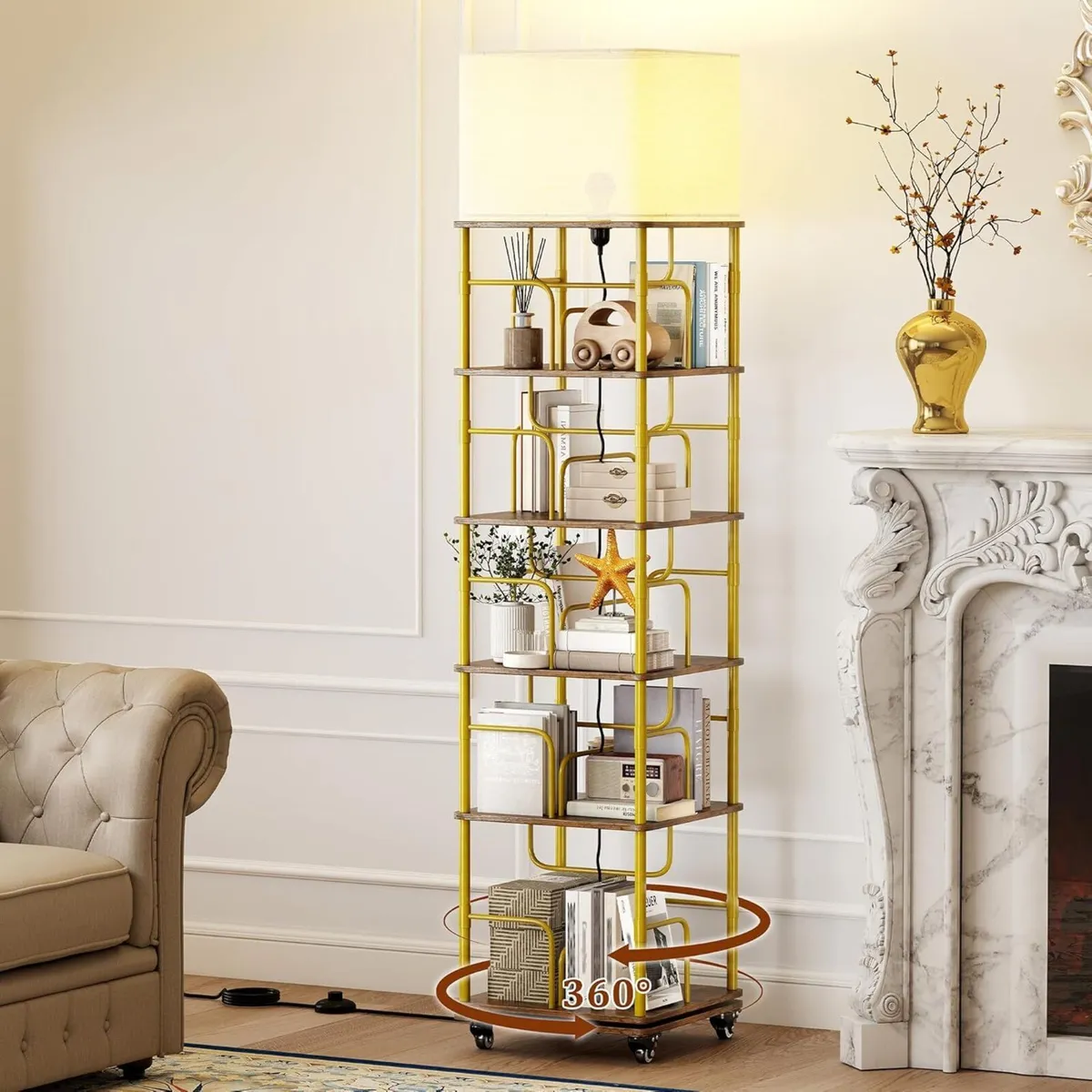 Rotating Bookshelf Square with LED Light 360degree - Image 1