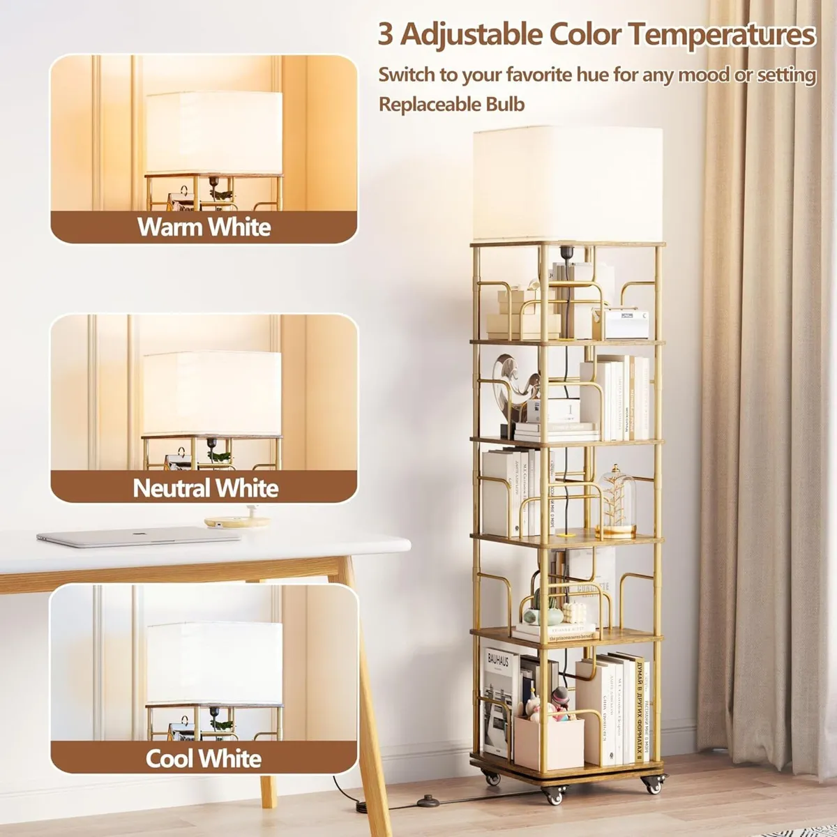 Rotating Bookshelf Square with LED Light 360degree - Image 4