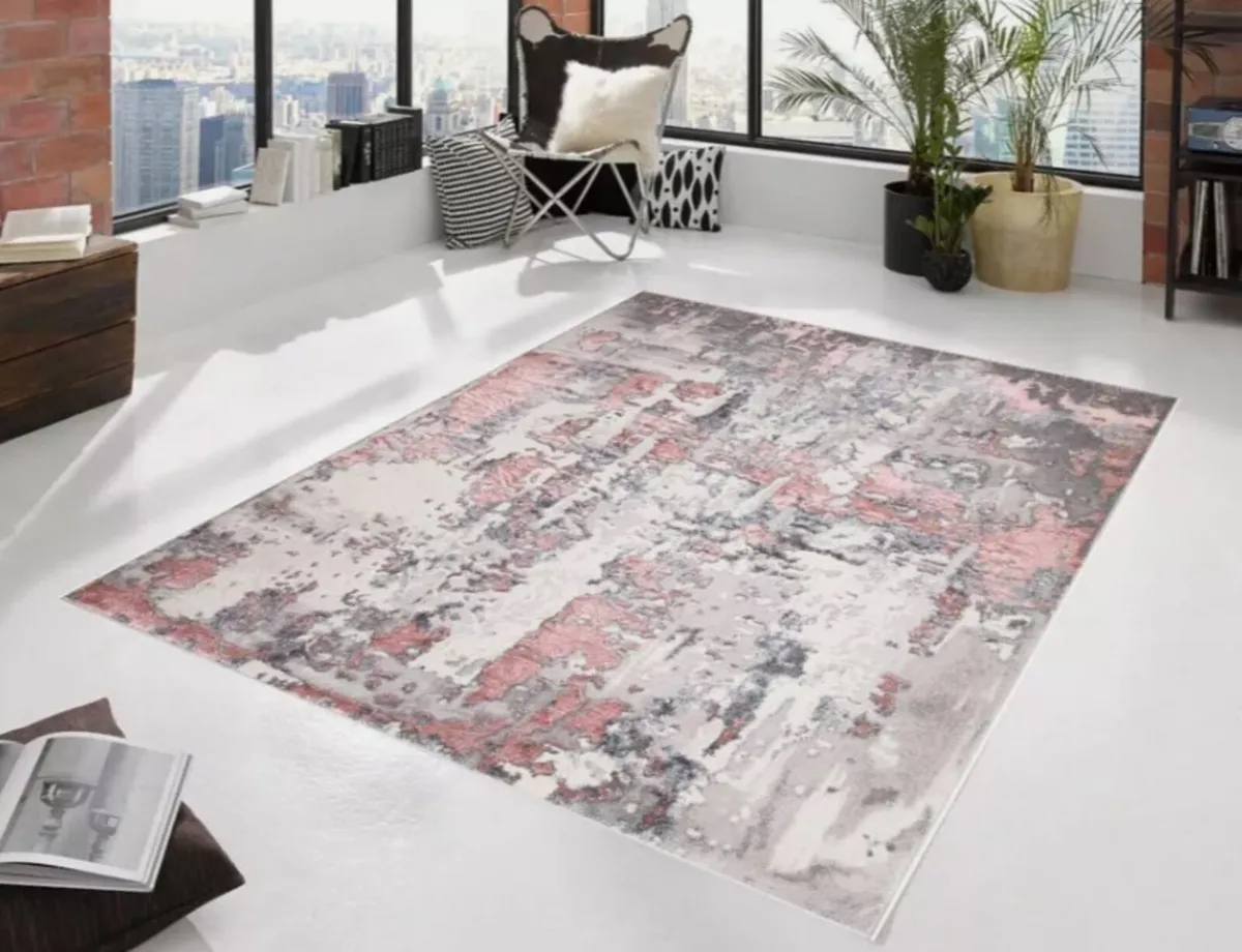 New Modern High Quality Abstract Pink Grey Rug - Image 1