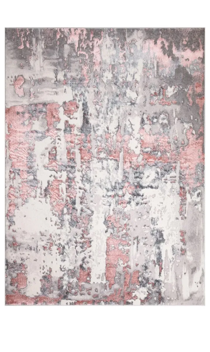 New Modern High Quality Abstract Pink Grey Rug - Image 2