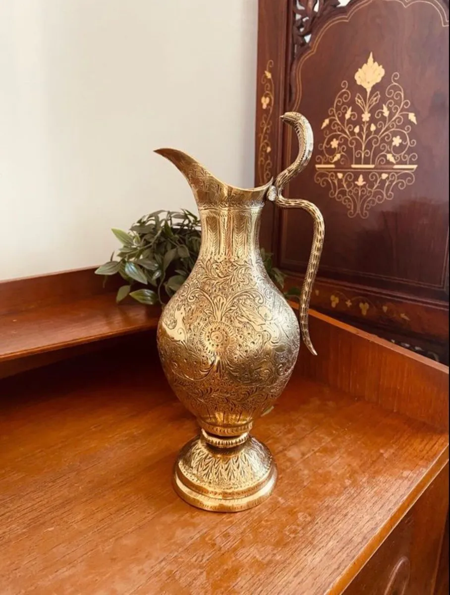 Vintage Middle Eastern Brass Engraved Jug - Image 1