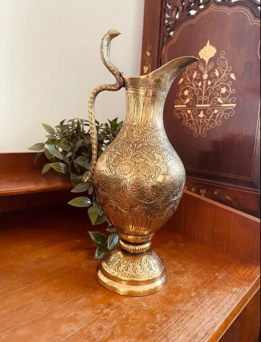 Vintage Middle Eastern Brass Engraved Jug - Image 2