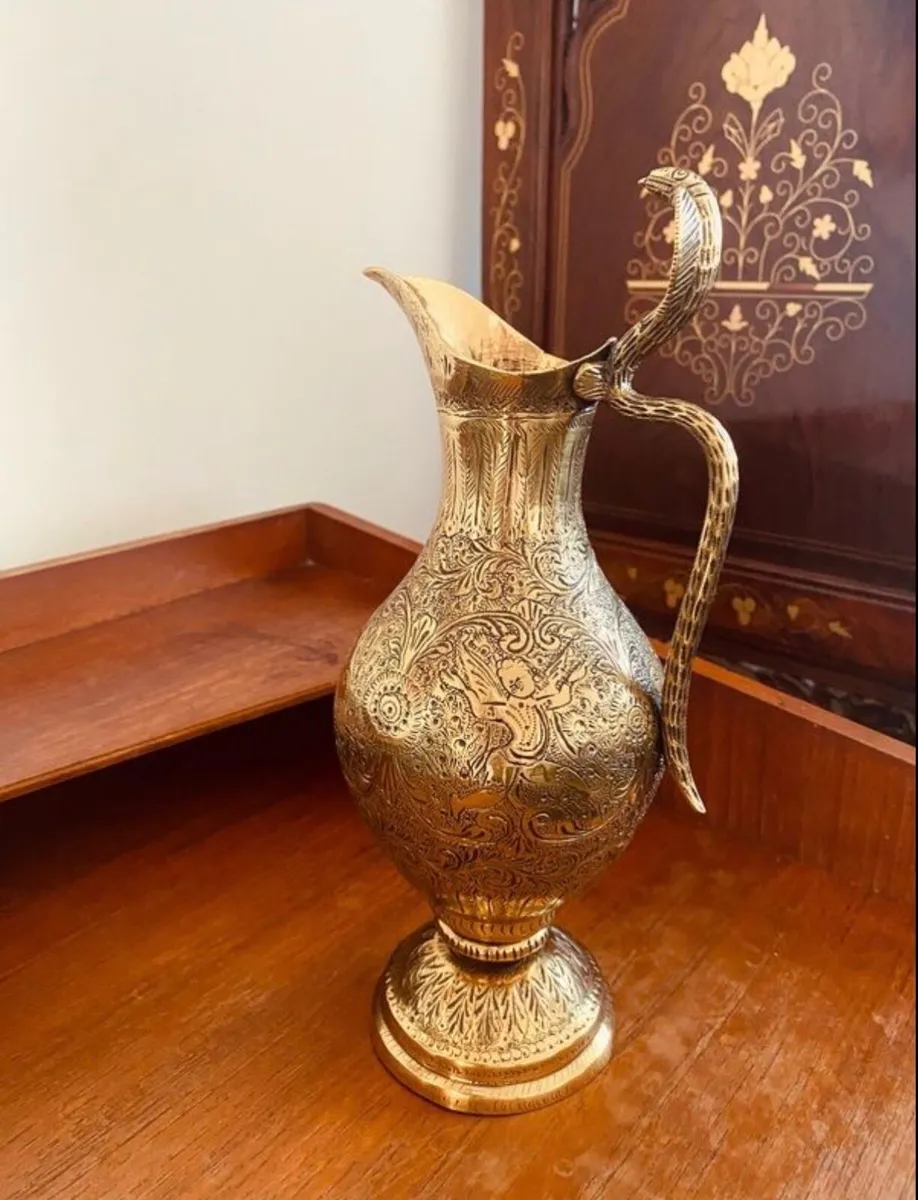 Vintage Middle Eastern Brass Engraved Jug - Image 3
