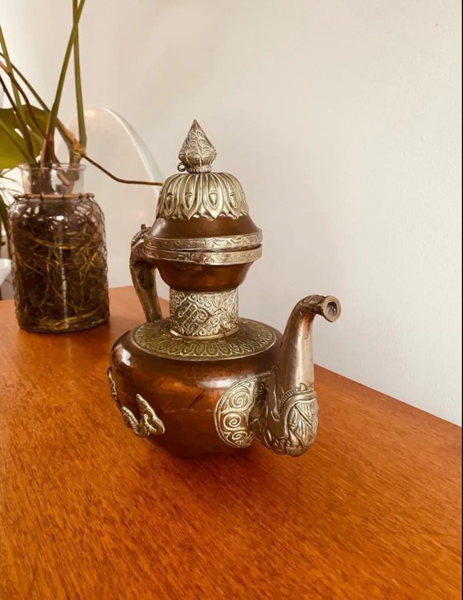 Vintage Asian Copper and Tin Tea Pot - Image 2