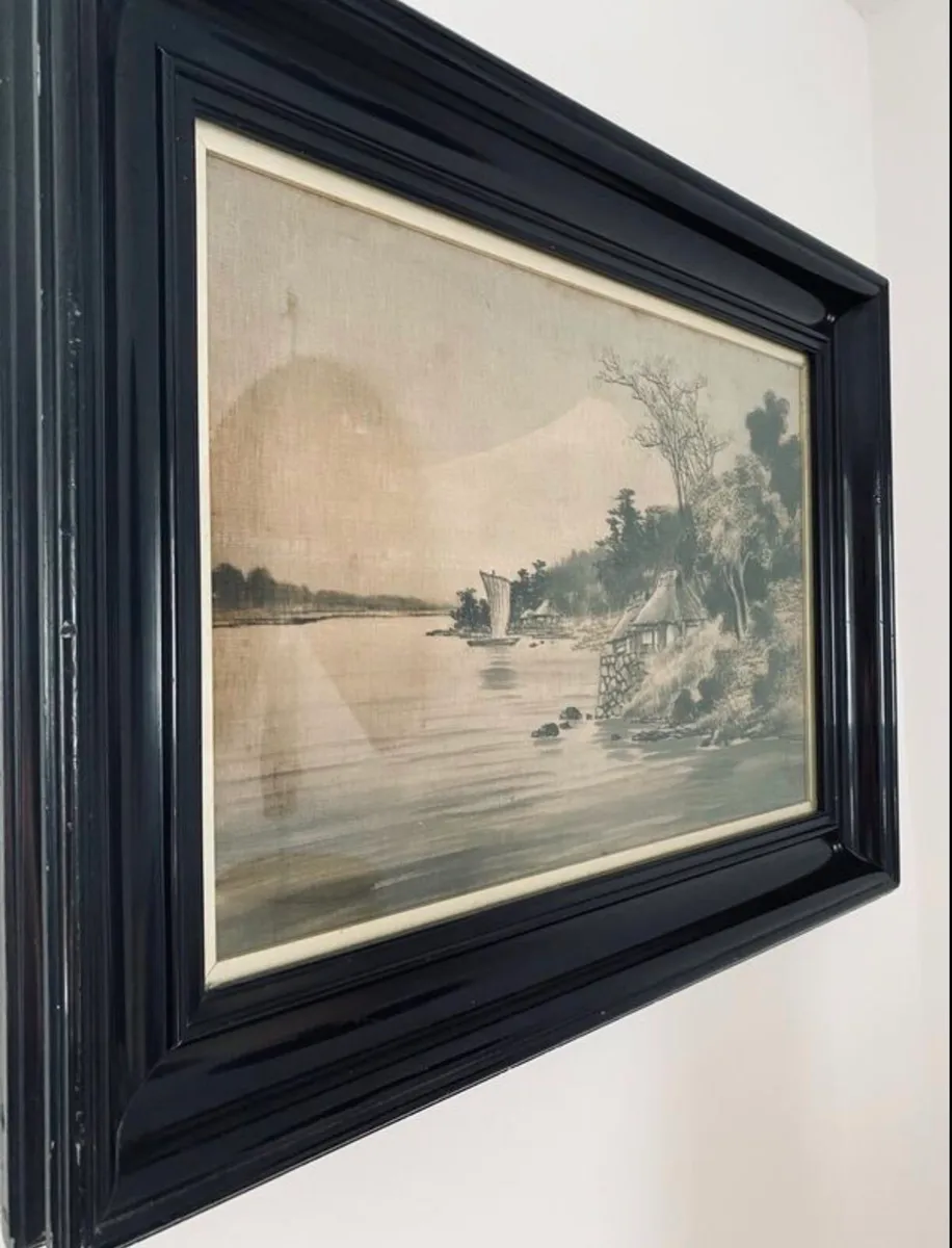 Framed Vintage Painting on Silk - Image 3