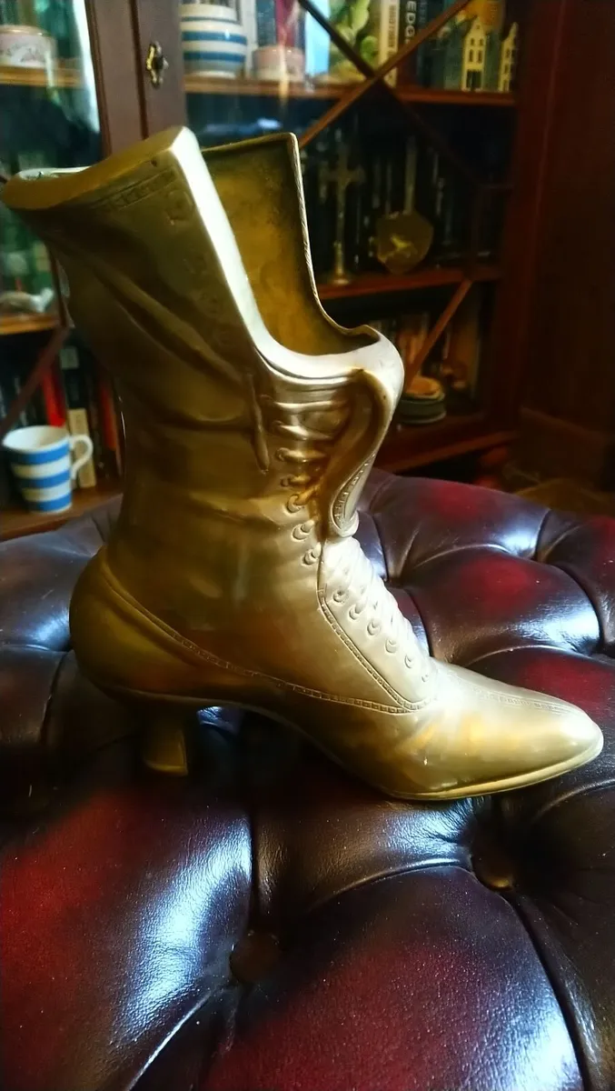 Vintage solid brass victorian boot vase /planter