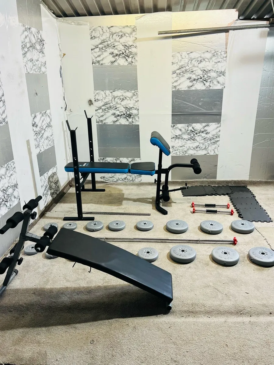 2 bench’s 50kg barbell dumbbells set+ mats - Image 4