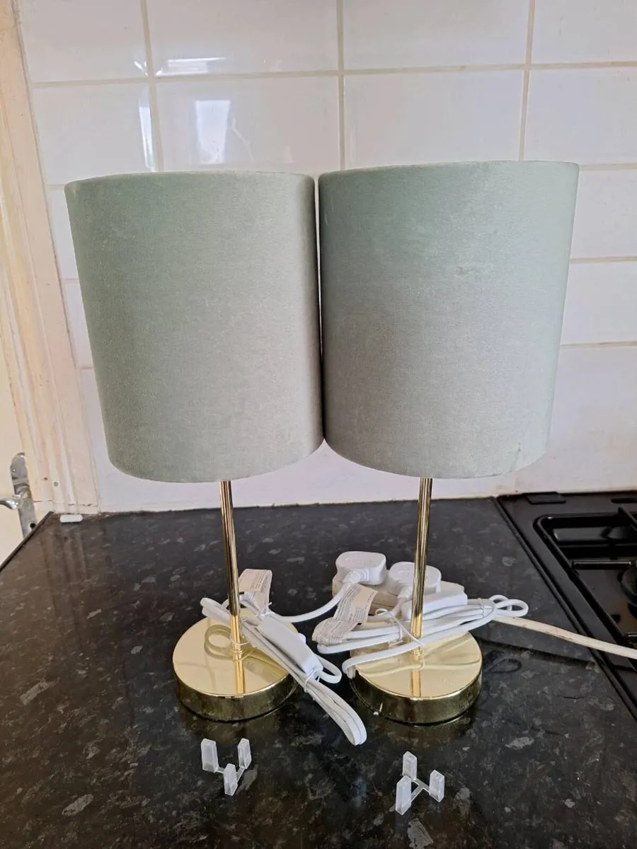 Lovely pair of small table lamps with green shade - Image 1