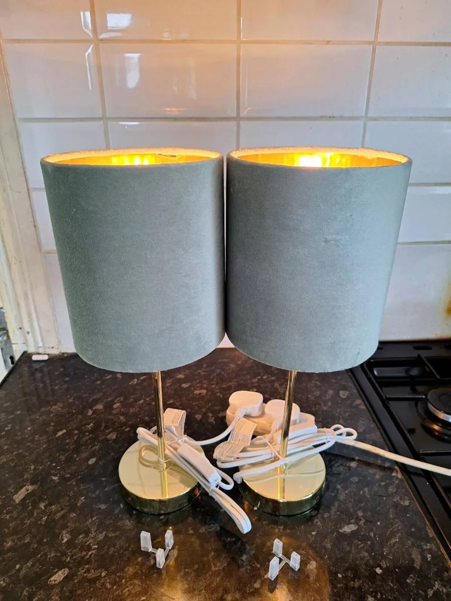 Lovely pair of small table lamps with green shade - Image 2