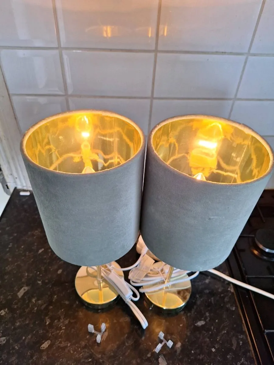 Lovely pair of small table lamps with green shade - Image 3