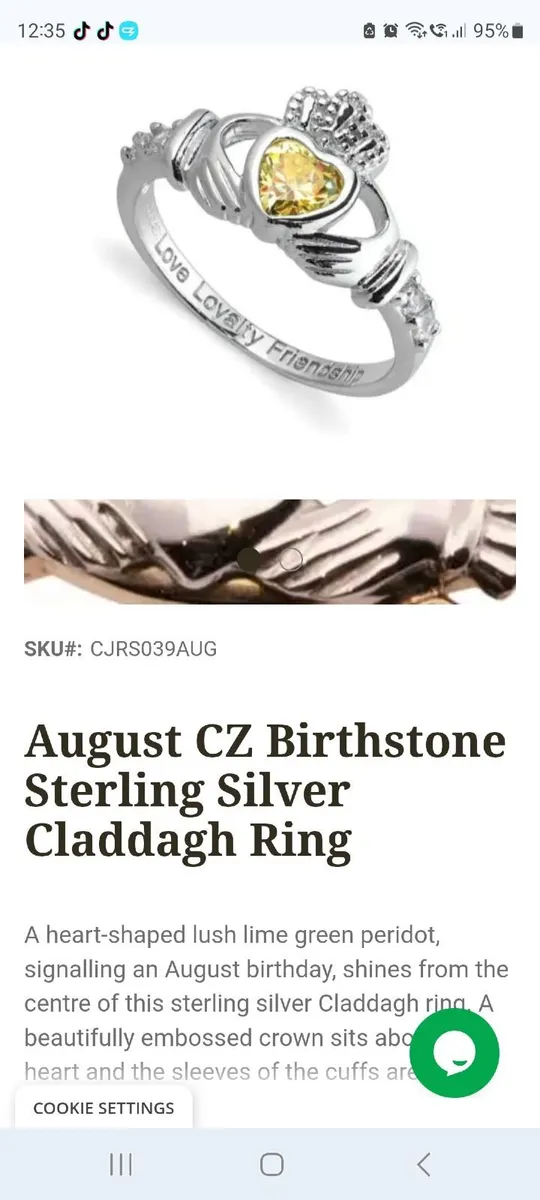 August Birthstone Claddagh Ring - Image 1
