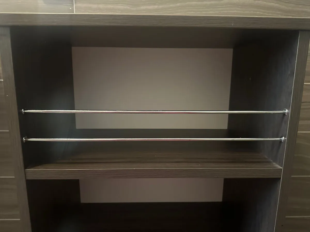 Dark wood storage unit with metal rails - Image 2