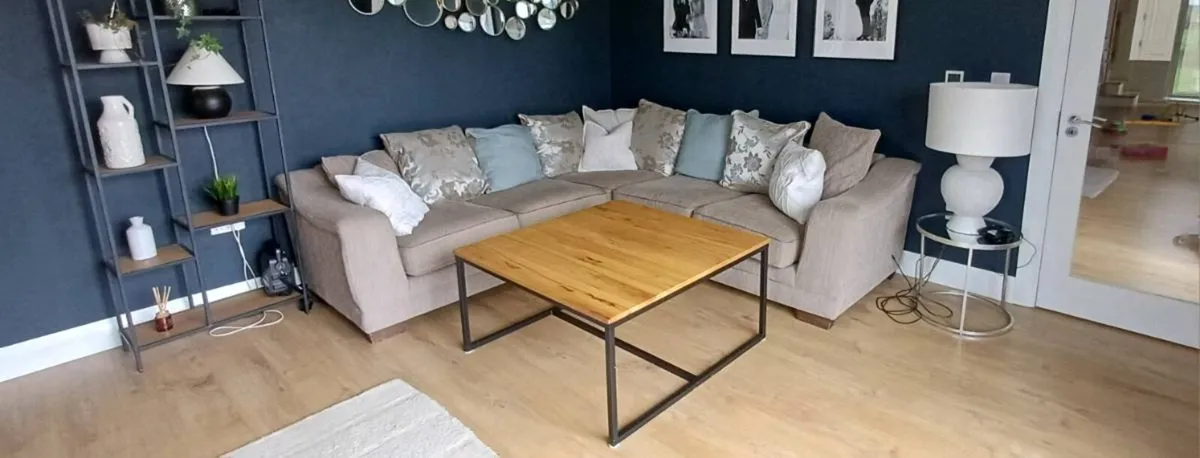 Large L shaped couch / sofa with matching footrest - Image 2