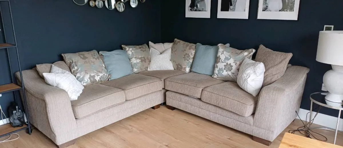 Large L shaped couch / sofa with matching footrest - Image 4