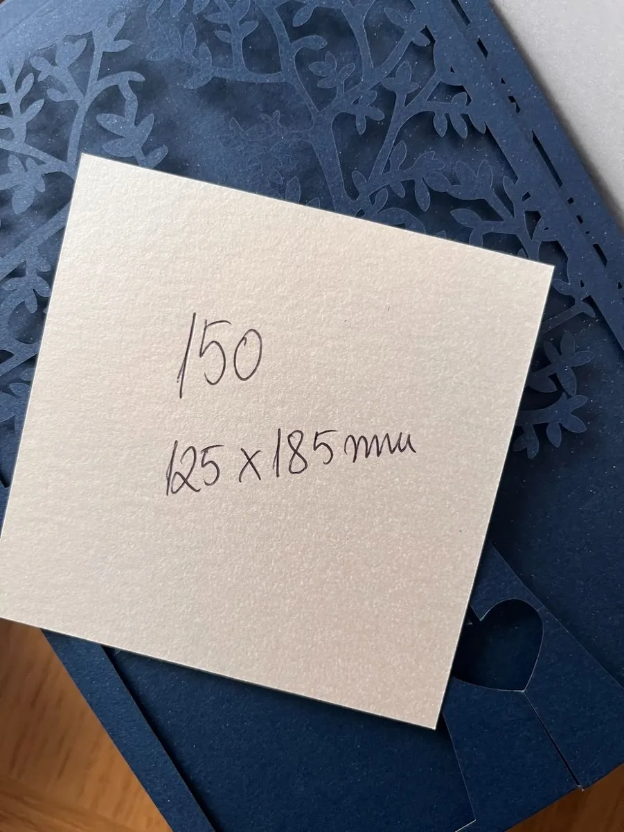 150 Laser cut shimmer navy wedding cards - Image 2
