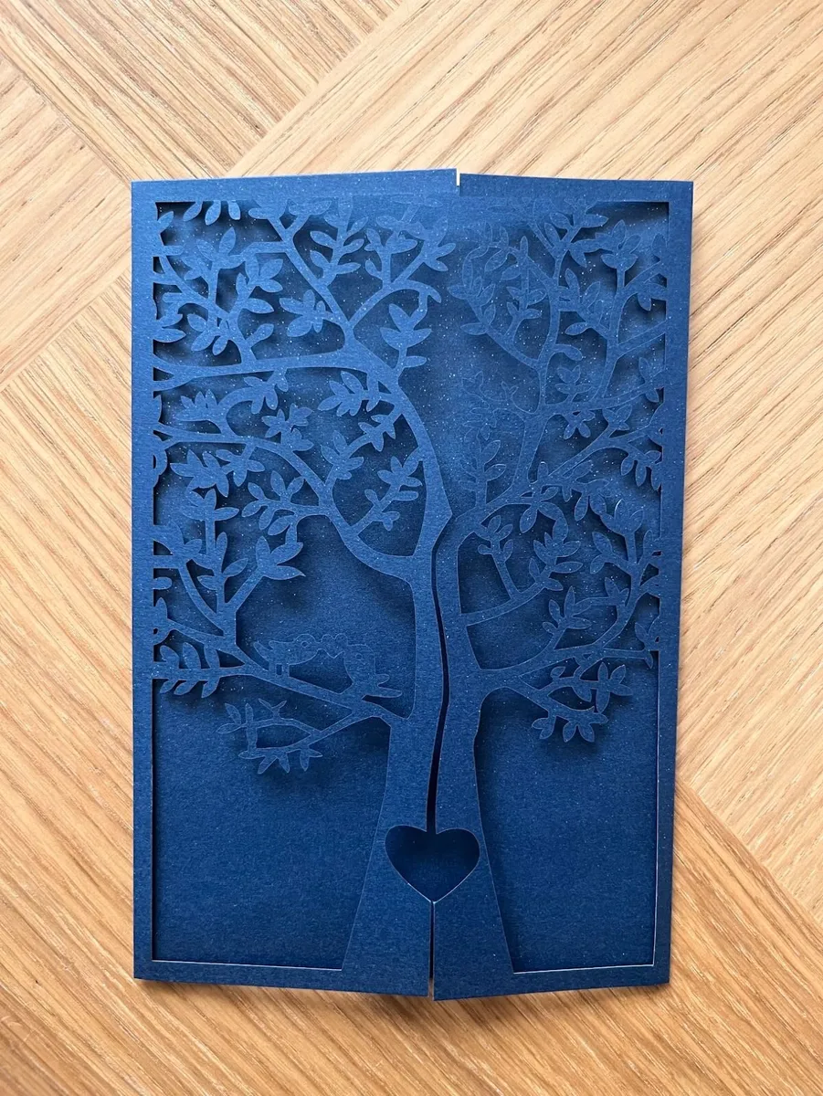 150 Laser cut shimmer navy wedding cards - Image 1