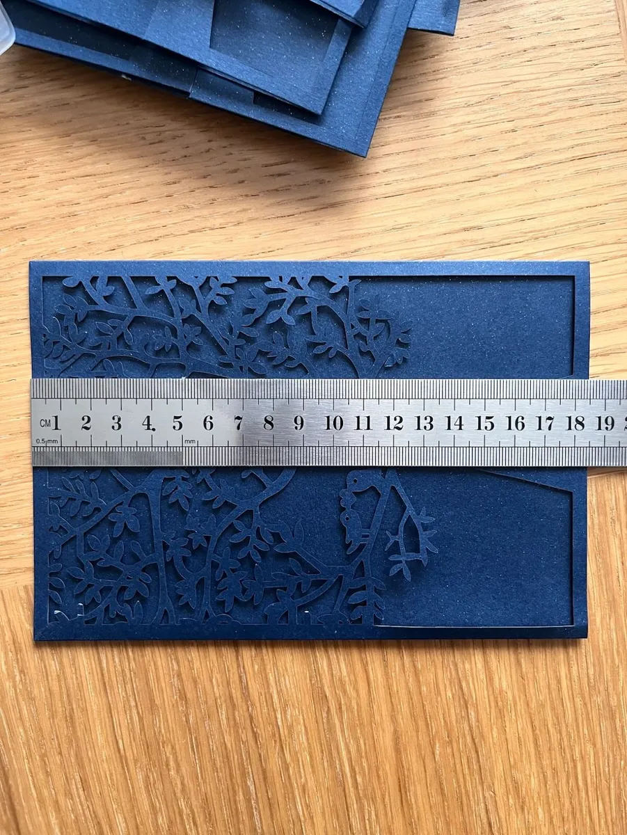 150 Laser cut shimmer navy wedding cards - Image 4