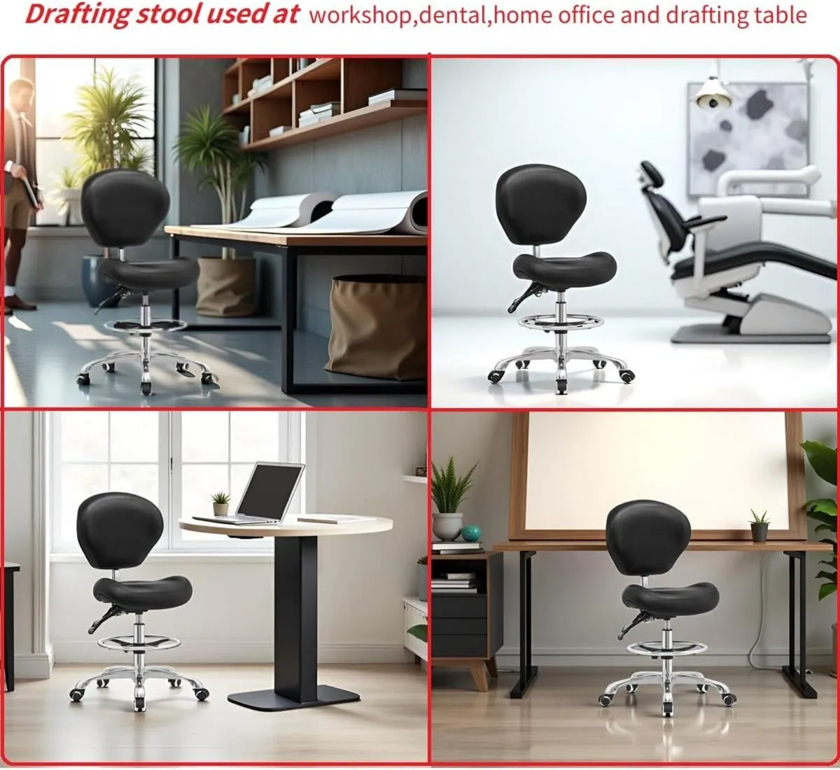 Adjustable Stools Drafting Chair with Backrest - Image 3