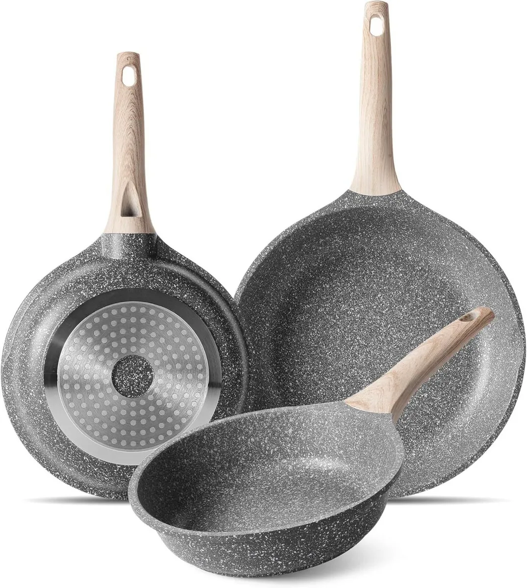 Non Stick Frying Pan 3 Sets Stone Pans Cookware - Image 1
