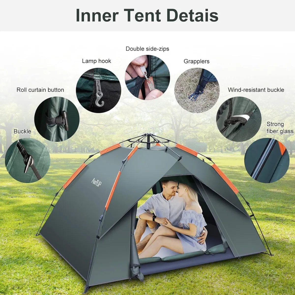 Camping Tent Automatic 3 Man Person Instant Pop - Image 3