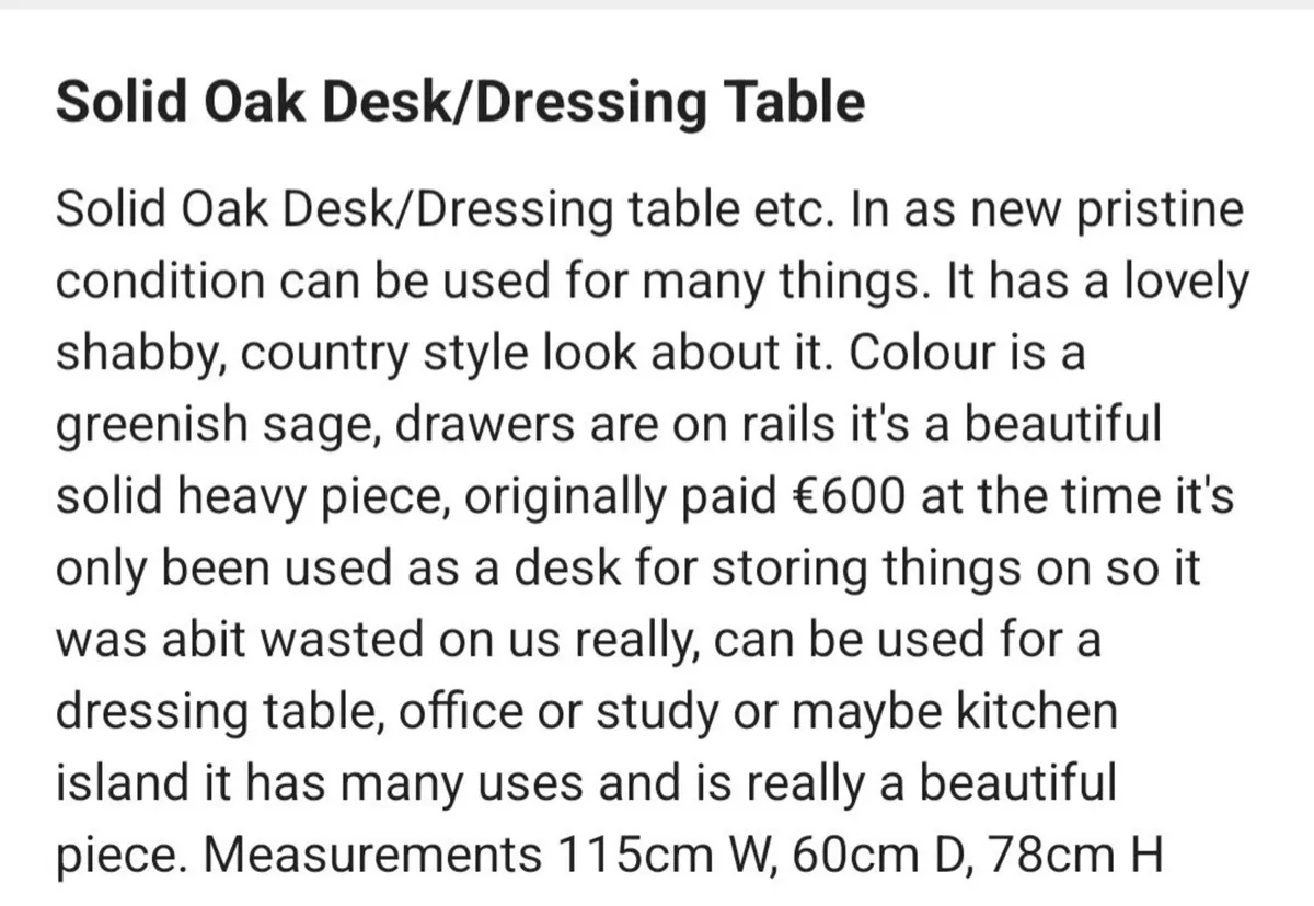 Beautiful Solid Oak Desk/Dressing Table - Image 2