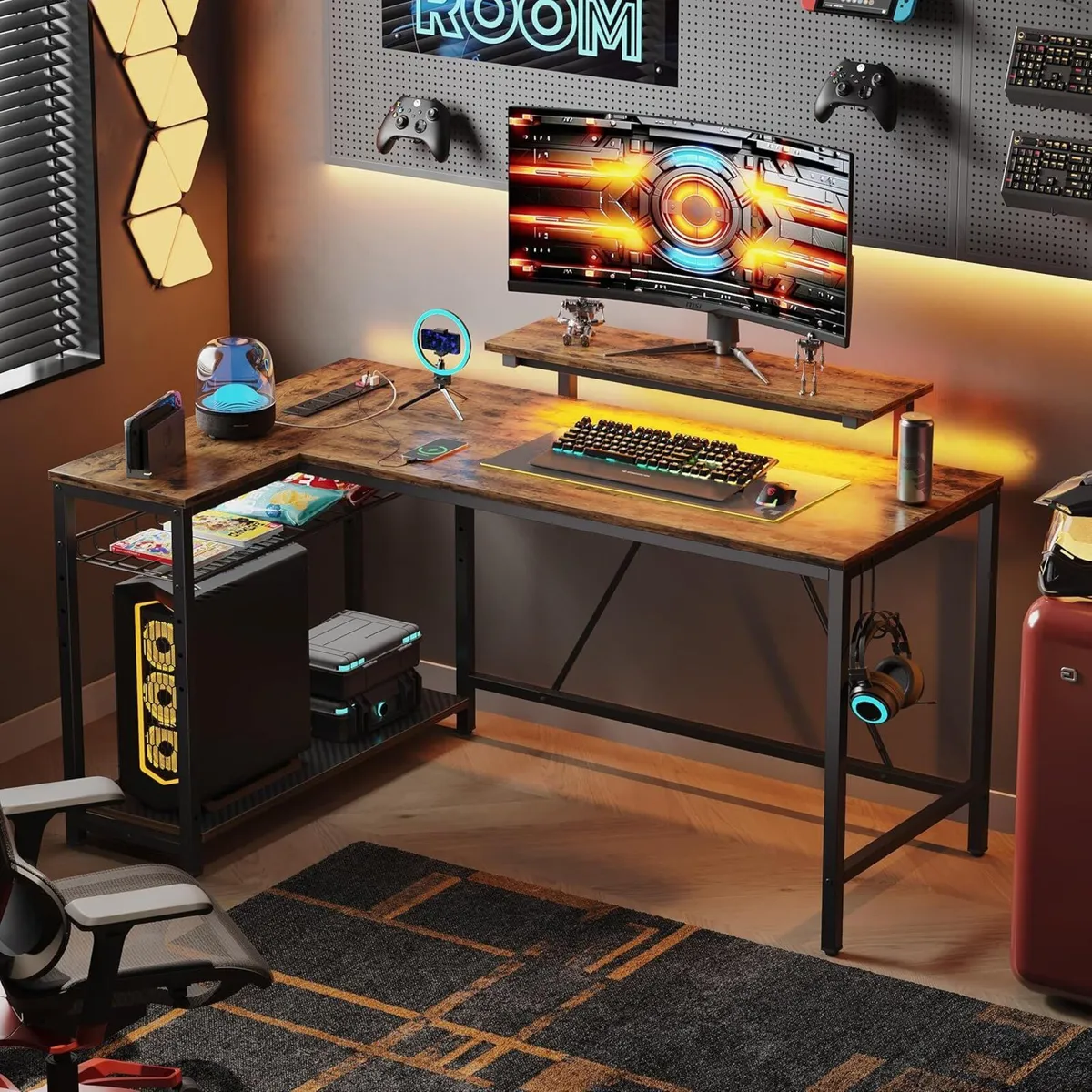 132.5CM L-Shaped Desk with 3 Power Outlets 2 USB - Image 2