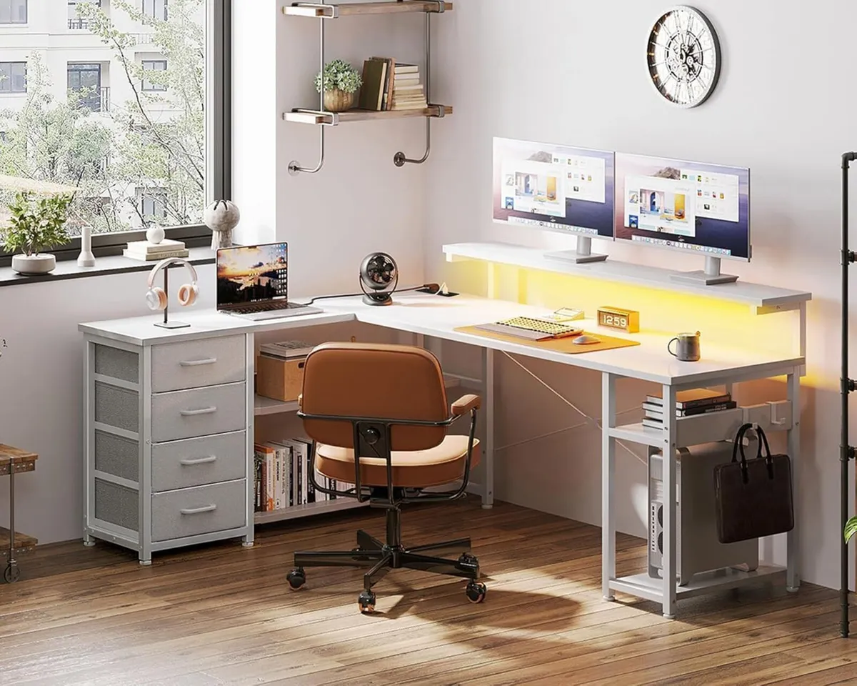 Corner Desk with Drawers L Shaped Gaming LED - Image 2