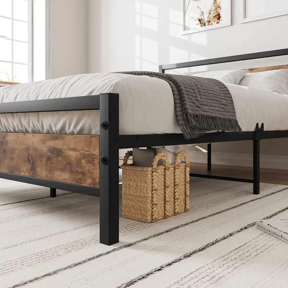 Metal Platform Bed Frame Double Size with Wooden - Image 4