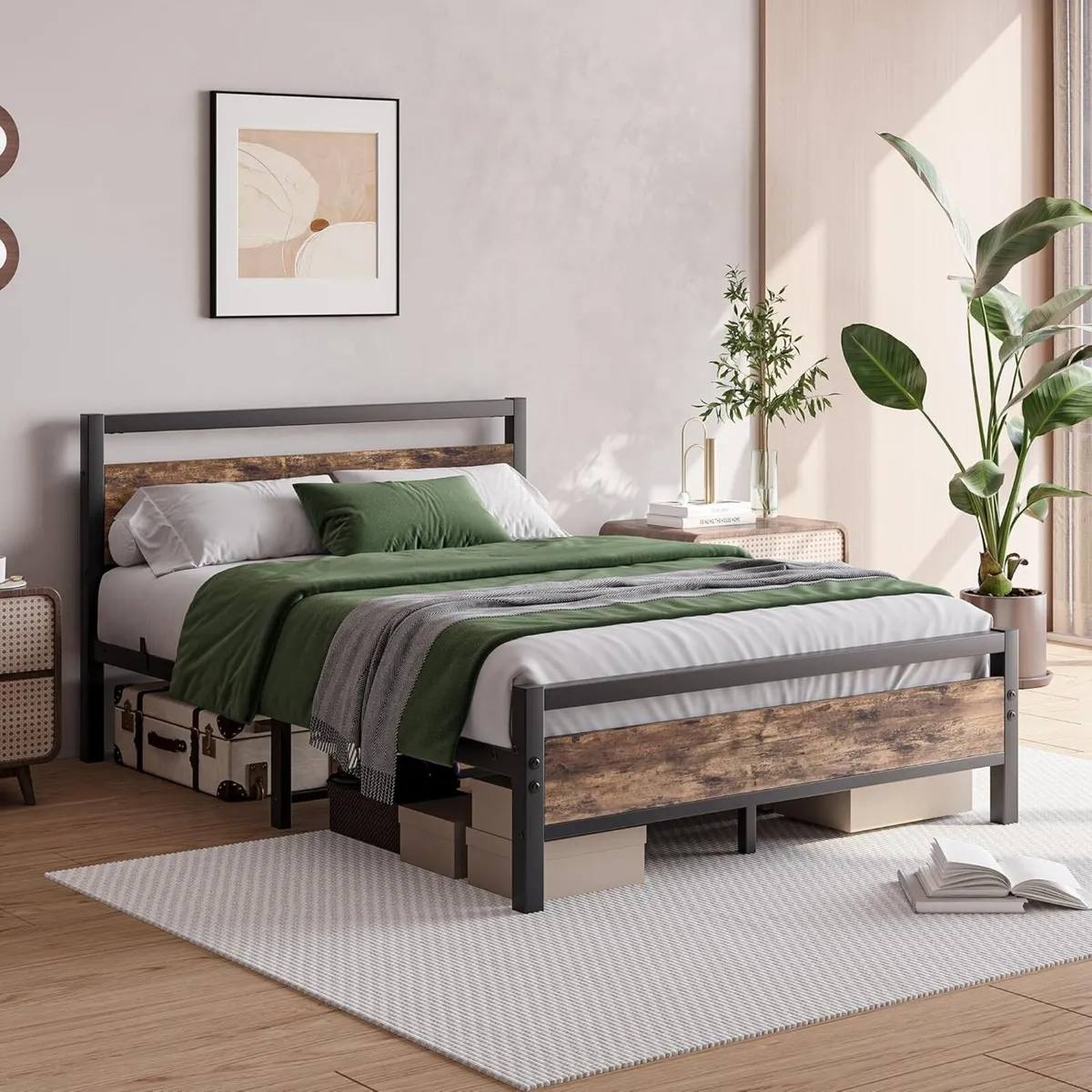 Metal Platform Bed Frame Double Size with Wooden - Image 3